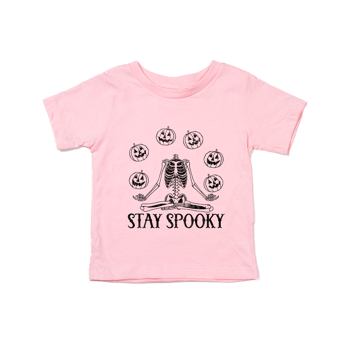 Stay Spooky Pumpkin Head Skeleton - Kids Tee (Pink)