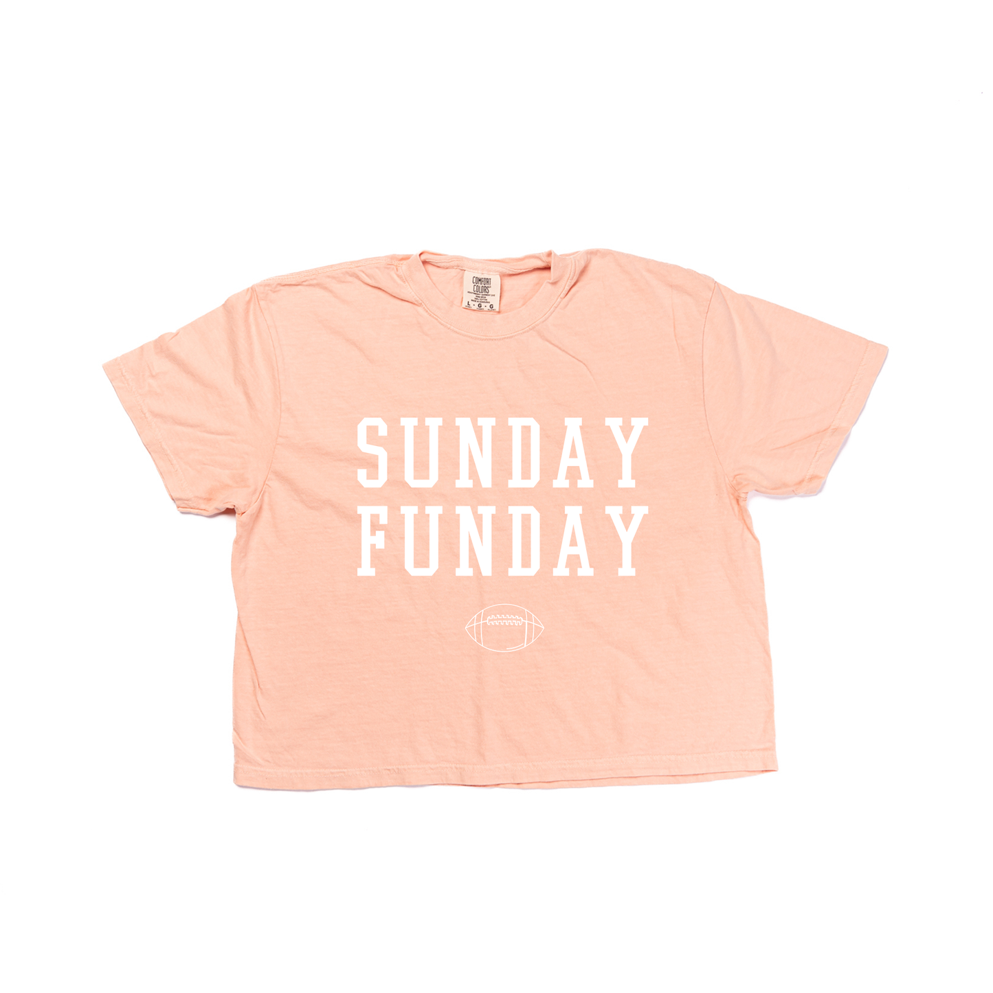 Sunday Funday (White, Varsity) - Cropped Tee (Peach)