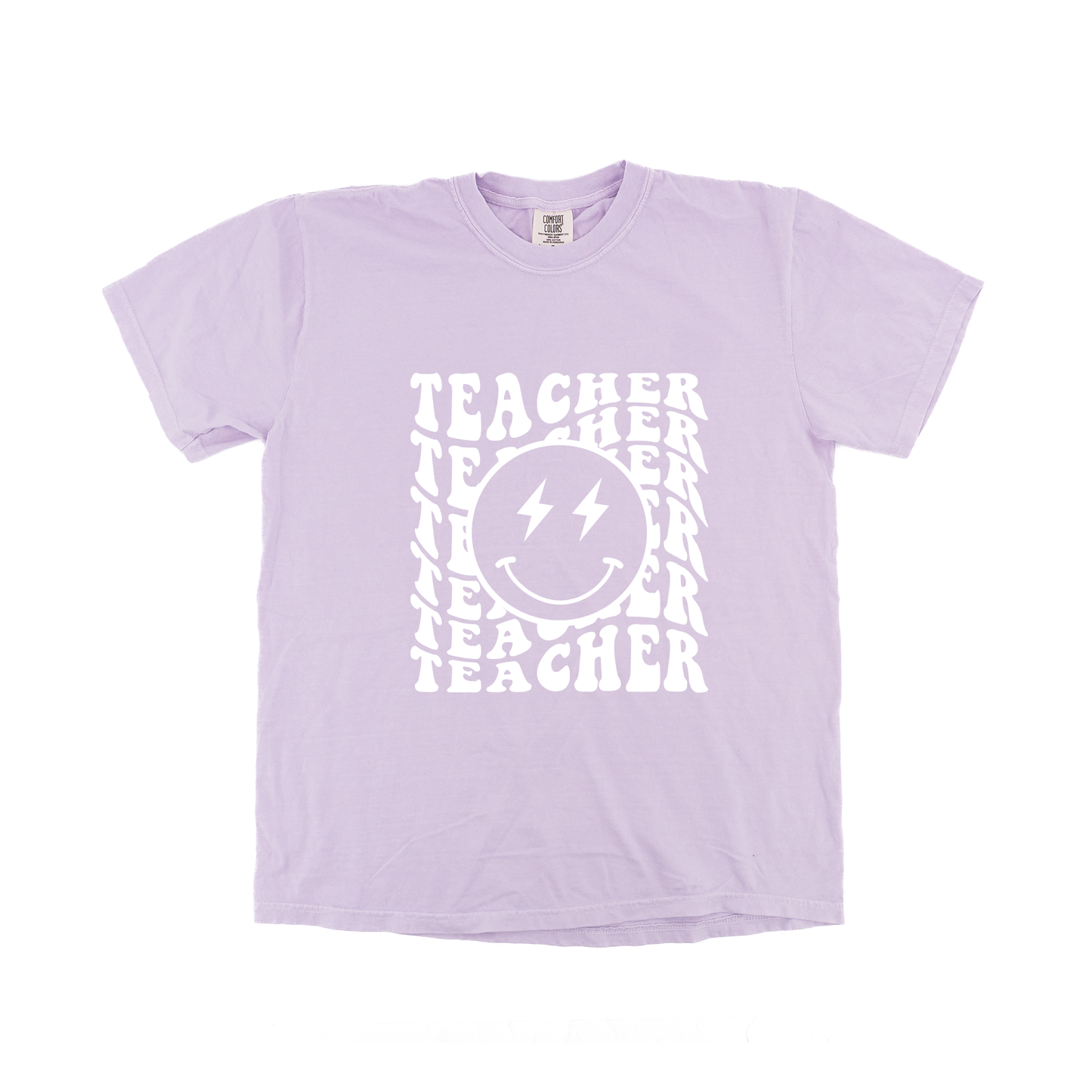 Teacher Lightning Smiley (White) - Tee (Pale Purple)