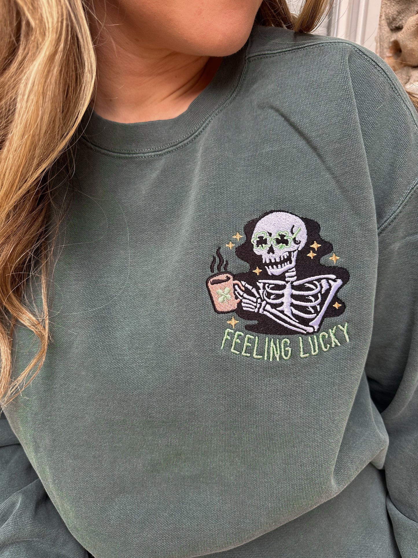 Feeling Lucky - Embroidered Sweatshirt (Blue Spruce)