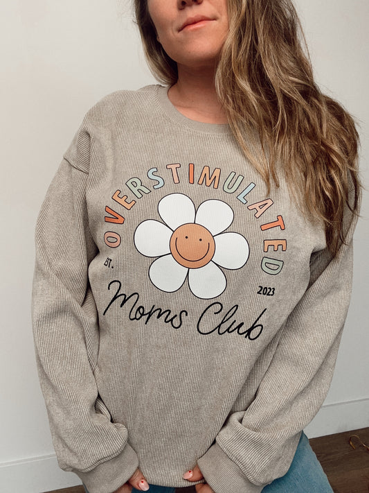 Overstimulated Moms Club - Waffle Pullover (Pale Olive)