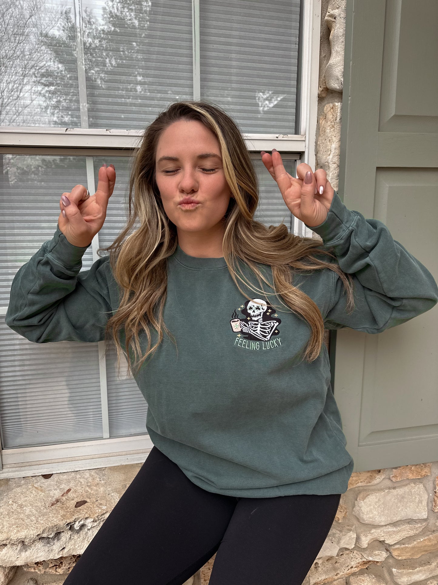 Feeling Lucky - Embroidered Sweatshirt (Blue Spruce)