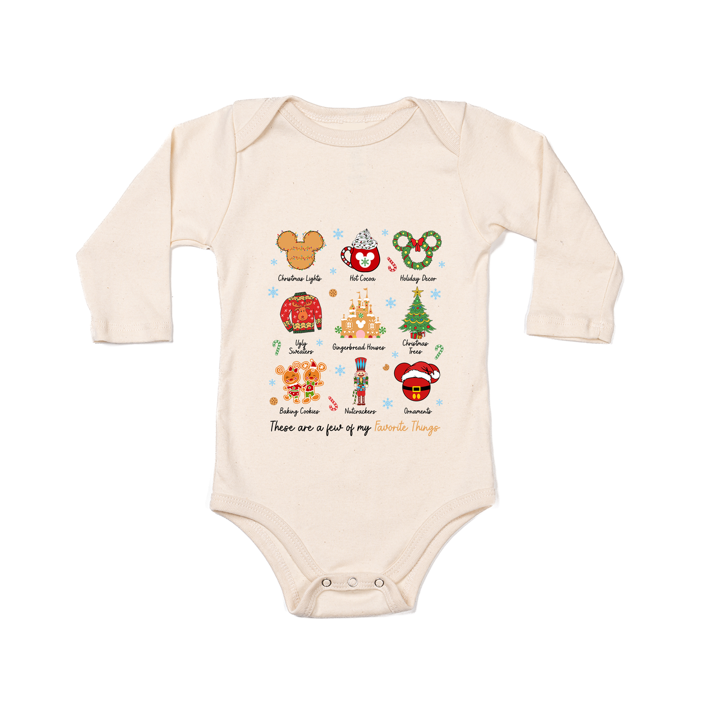 These Are A Few of My Favorite Things (Christmas Magic Mouse) - Bodysuit (Natural, Long Sleeve)