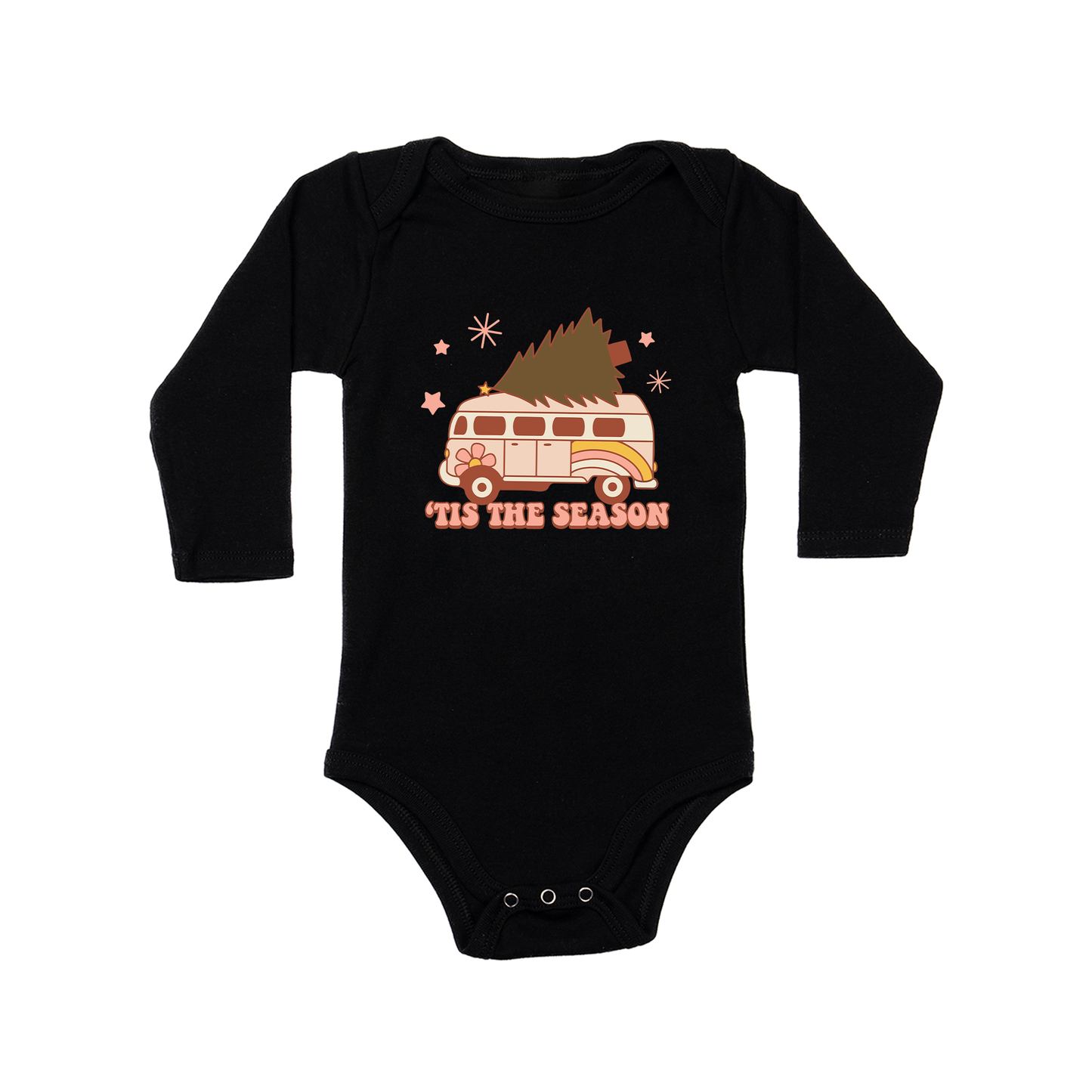 Tis the Season Retro Van - Bodysuit (Black, Long Sleeve)