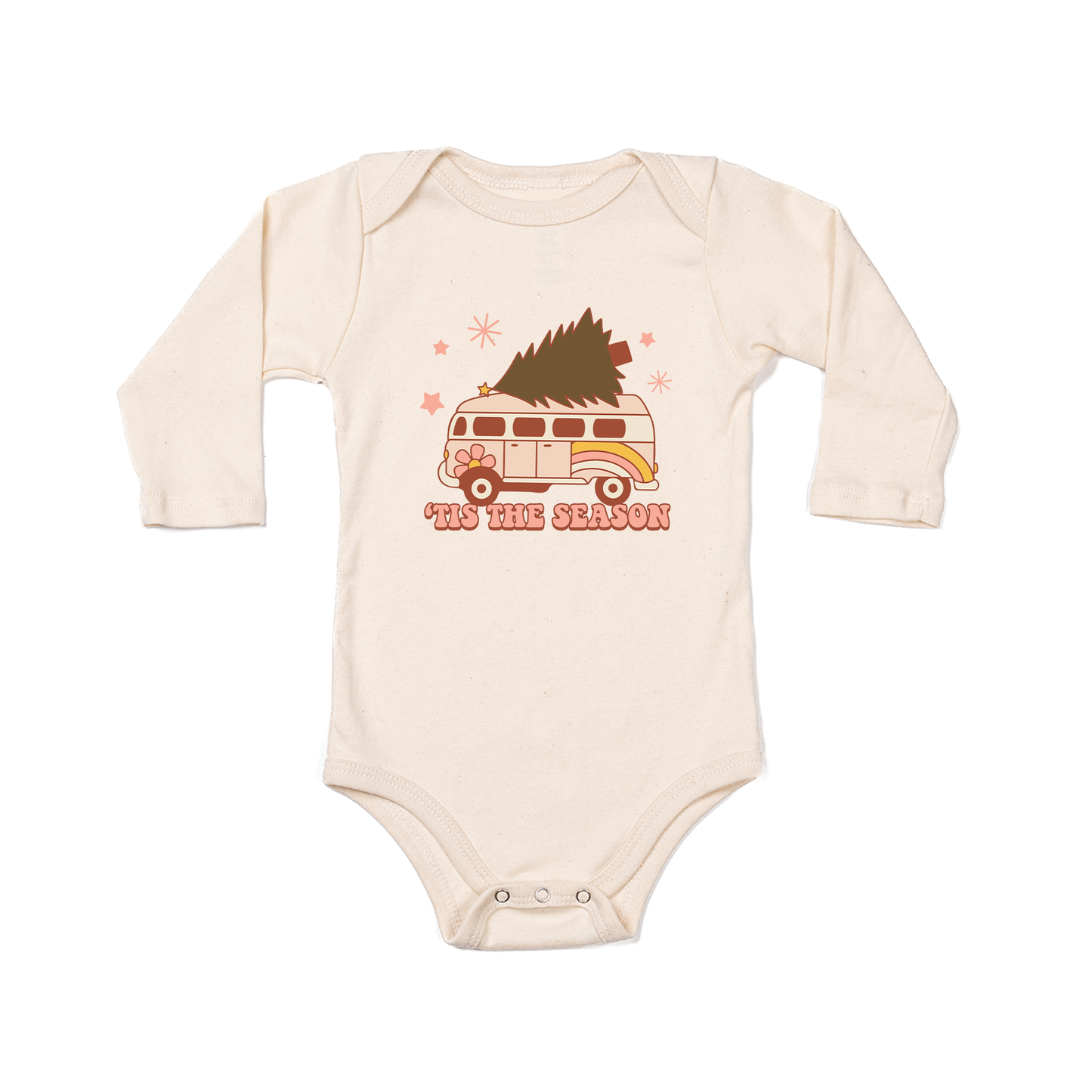 Tis the Season Retro Van - Bodysuit (Natural, Long Sleeve)