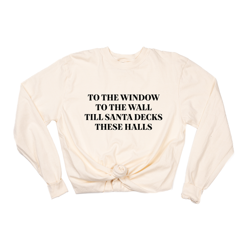 To the Window, To the Wall, Till Santa Decks these Halls (Black) - Tee (Vintage Natural, Long Sleeve)