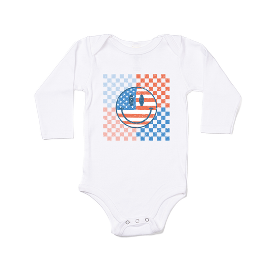 USA Smiley (Checkered) - Bodysuit (White, Long Sleeve)