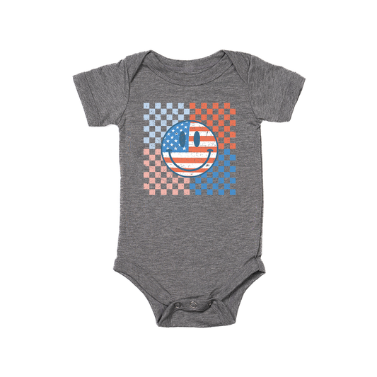 USA Smiley (Checkered) - Bodysuit (Gray, Short Sleeve)