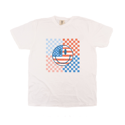USA Smiley (Checkered) - Tee (Vintage White, Short Sleeve)