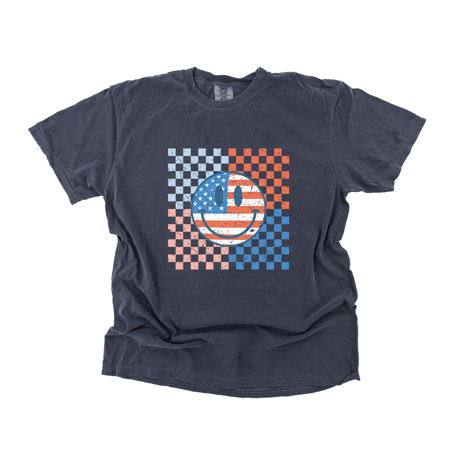 USA Smiley (Checkered) - Tee (Denim)