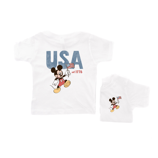 Vintage USA Est. 1776 Mickey (Pocket & Back) - Kids Tee (White)