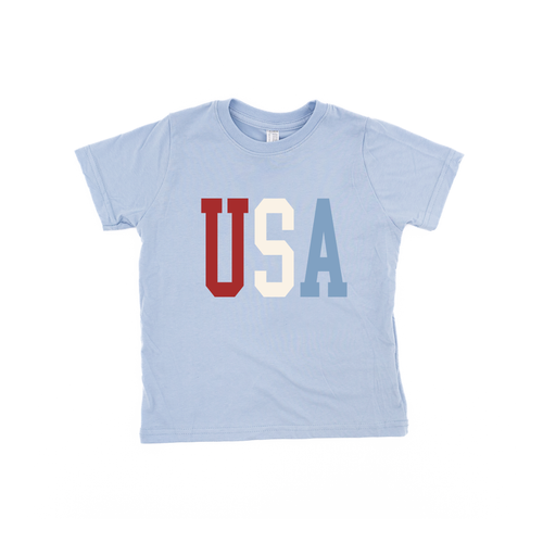 USA Varsity (Red, White, Blue) - Kids Tee (Carolina Blue)
