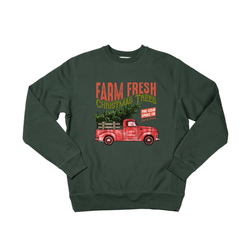 Vintage Farm Fresh Christmas Trees (Truck) - Heavyweight Sweatshirt (Pine)