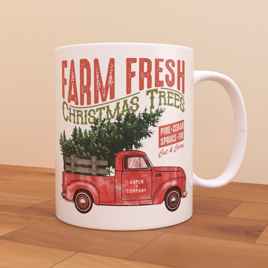 Vintage Farm Fresh Christmas Trees - Coffee Mug (White)
