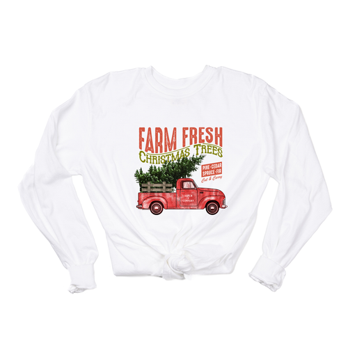 Vintage Farm Fresh Christmas Trees (Truck) - Tee (Vintage White, Long Sleeve)