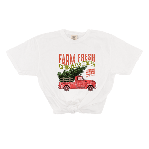 Vintage Farm Fresh Christmas Trees (Truck) - Tee (Vintage White, Short Sleeve)