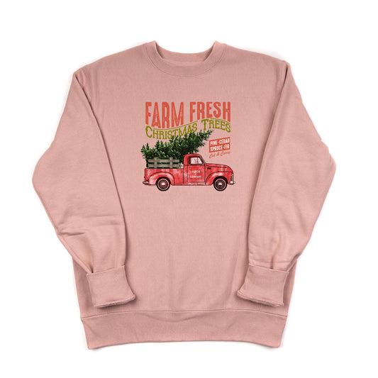 Vintage Farm Fresh Christmas Trees (Truck) - Heavyweight Sweatshirt (Dusty Rose)