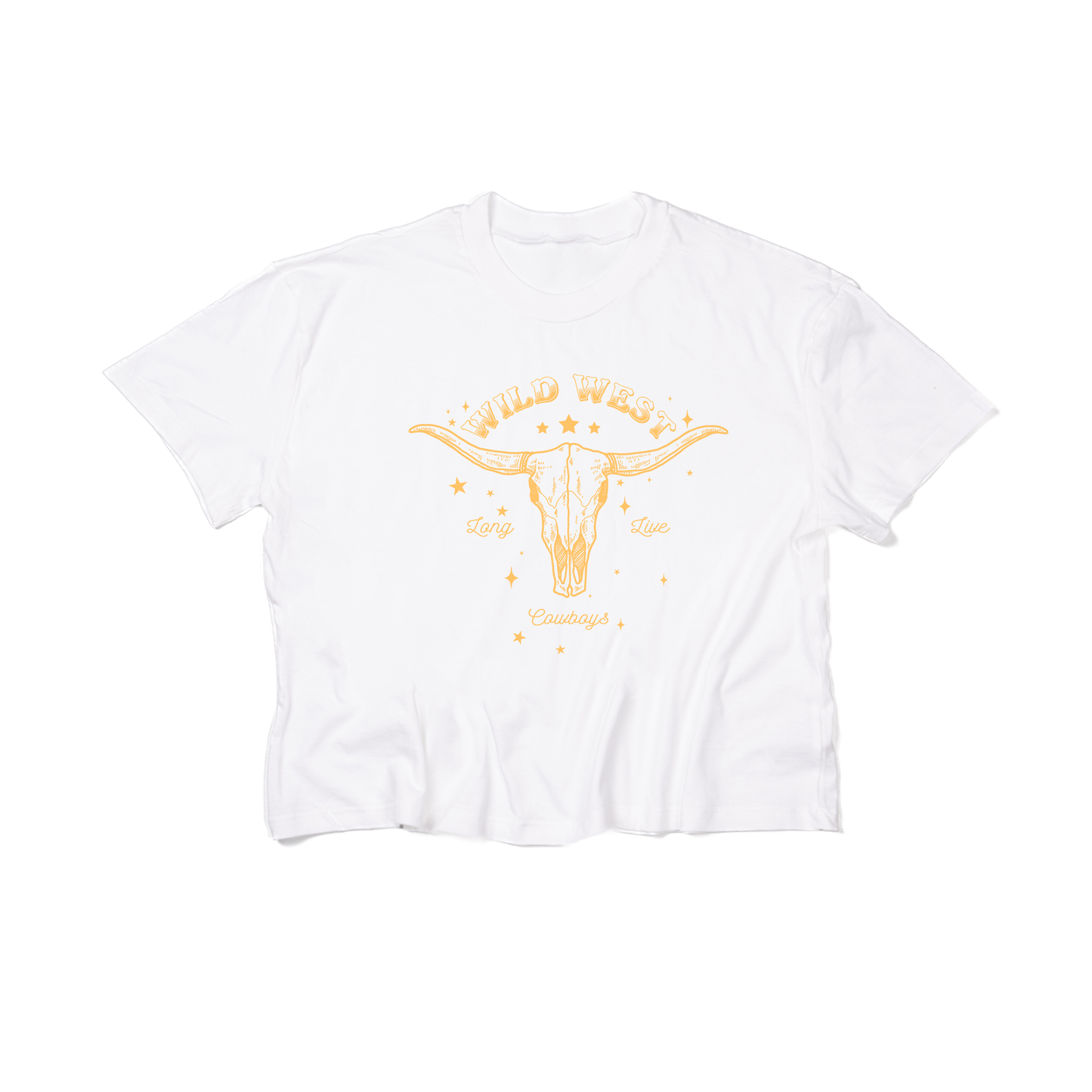 Wild West Long Live Cowboys (Mustard) - Cropped Tee (White)