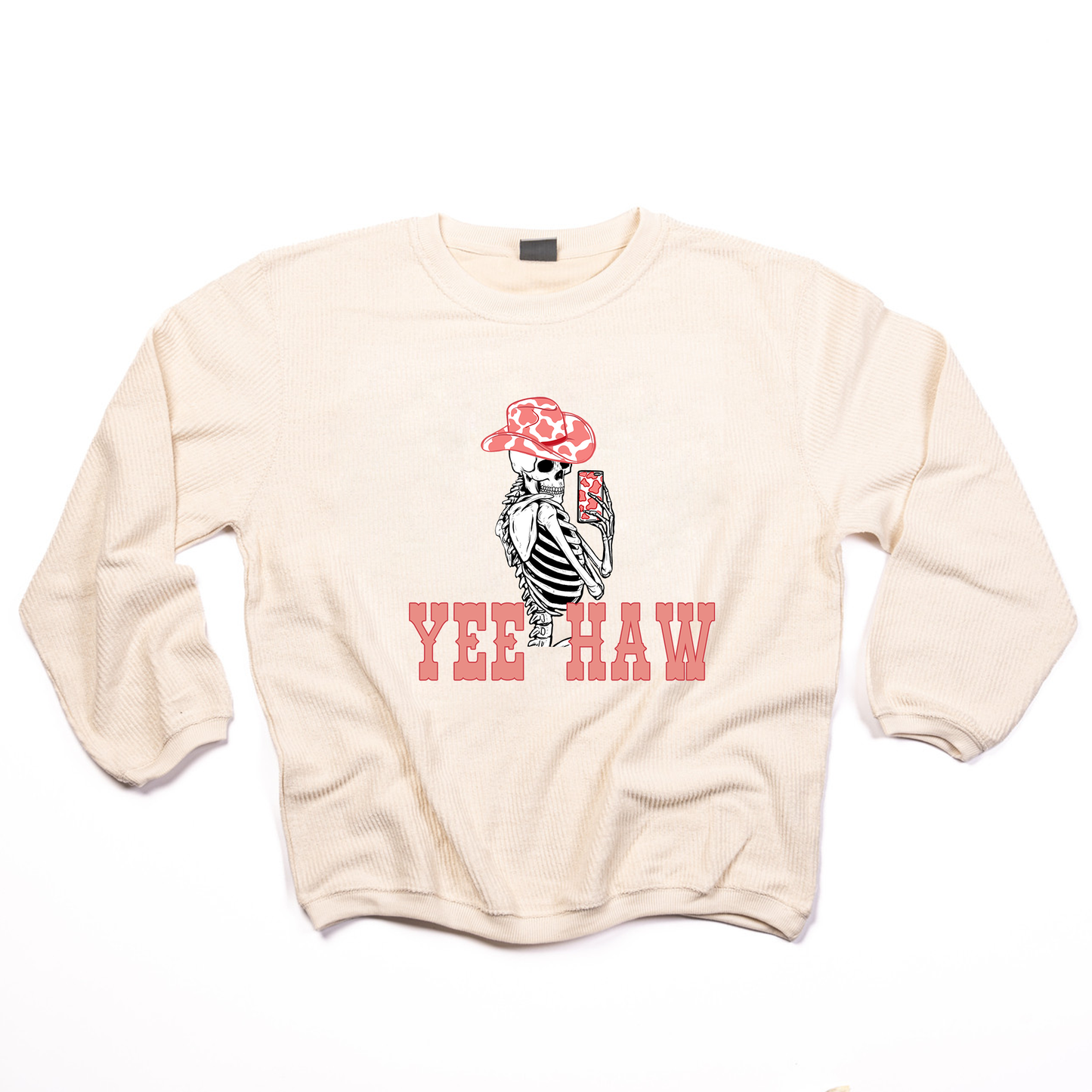 Yee Haw Selfie Skeleton - Corded Sweatshirt (Ivory)