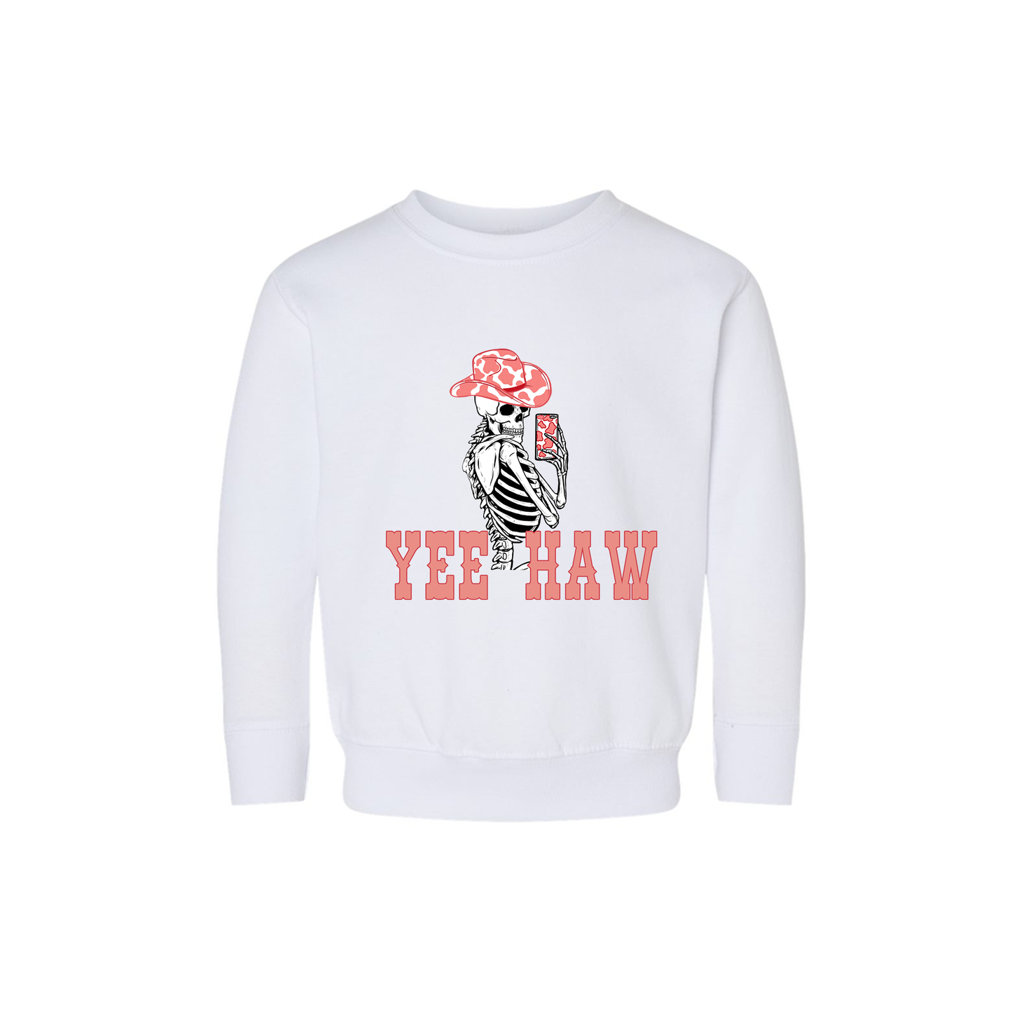 Yee Haw Selfie Skeleton - Kids Sweatshirt (White)