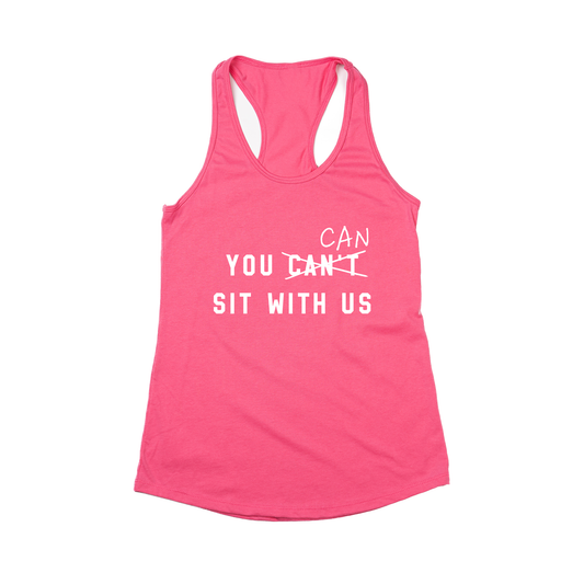 You can sit with us (White) - Women's Racerback Tank Top (Hot Pink)