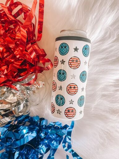 Stars & Stripes Smilies Slim Can Cooler
