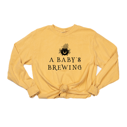 A Baby's Brewing (Black) - Tee (Vintage Mustard, Long Sleeve)