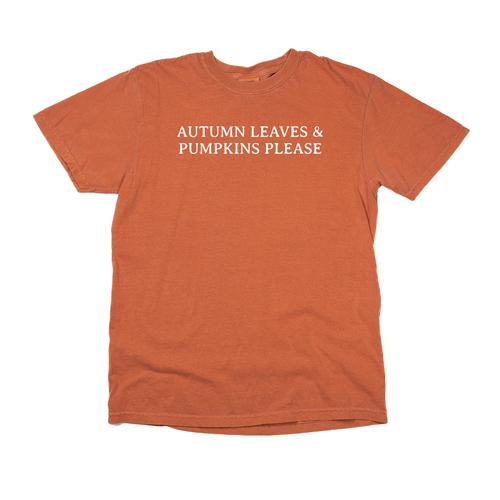 Autumn Leaves & Pumpkins Please (White) - Tee (Vintage Rust, Short Sleeve)
