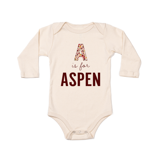 A is for Aspen (Custom Name) - Bodysuit (Natural, Long Sleeve)