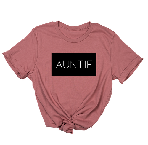 Auntie (Boxed Collection, Black Box/White Text, Across Front) - Tee (Mauve)