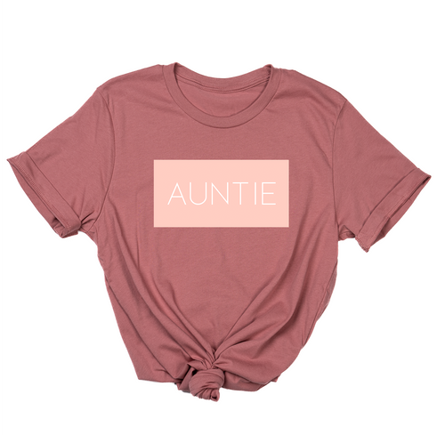 Auntie (Boxed Collection, Ballerina Pink Box/White Text, Across Front) - Tee (Mauve)