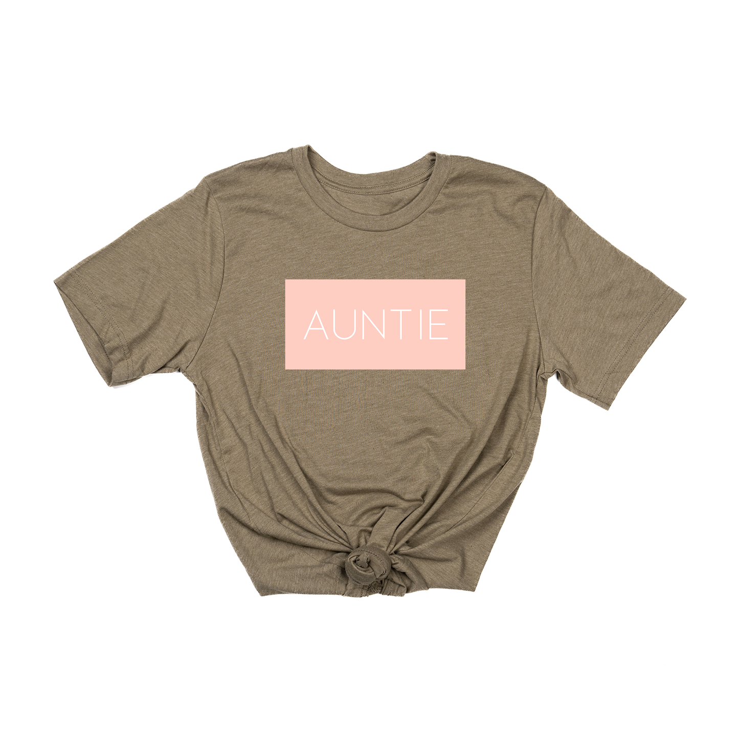Auntie (Boxed Collection, Ballerina Pink Box/White Text, Across Front) - Tee (Olive)