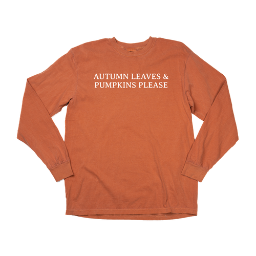 Autumn Leaves & Pumpkins Please (White) - Tee (Vintage Rust, Long Sleeve)