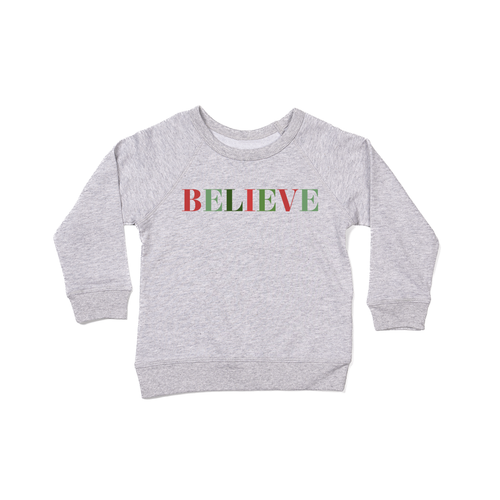 BELIEVE (Multi Color) - Kids Sweatshirt (Heather Gray)