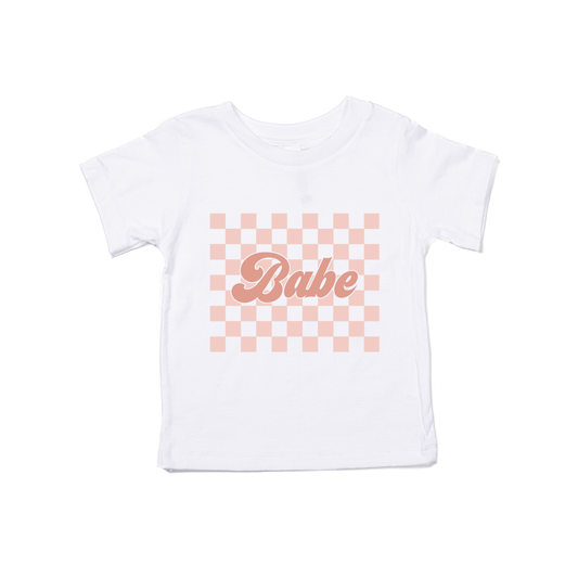 Babe Pink Checkered - Kids Tee (White)