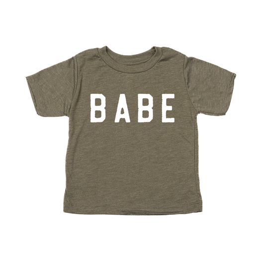 BABE (Rough, White) - Kids Tee (Olive)