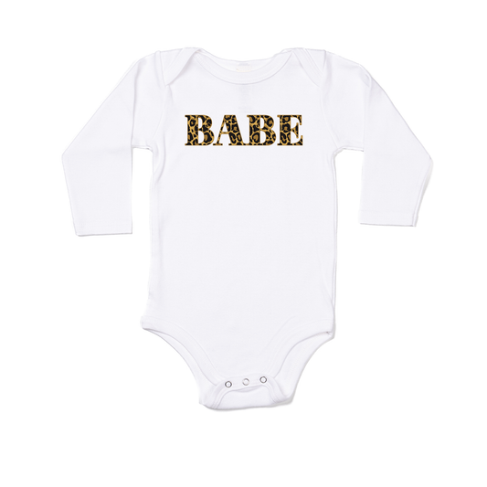 Babe (Leopard Print) - Bodysuit (White, Long Sleeve)