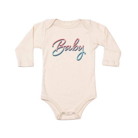 Baby (90's Inspired, Pink/Blue) - Bodysuit (Natural, Long Sleeve)