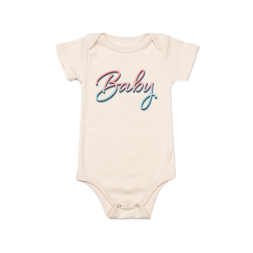 Baby (90's Inspired, Pink/Blue) - Bodysuit (Natural, Short Sleeve)