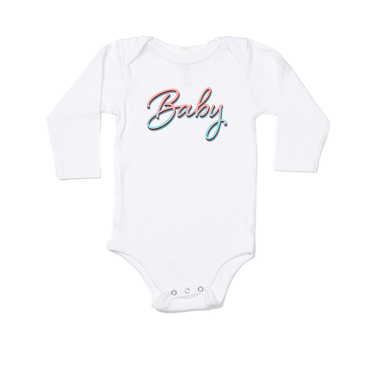 Baby (90's Inspired, Pink/Blue) - Bodysuit (White, Long Sleeve)