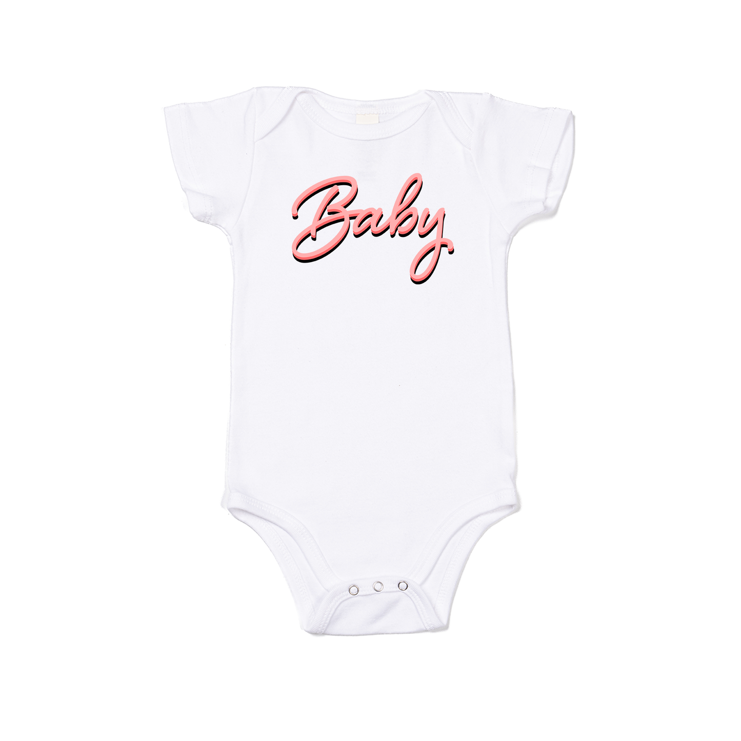 Baby (90's Inspired, Pink) - Bodysuit (White, Short Sleeve)