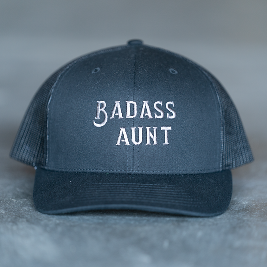 Badass Aunt (Gray) - Trucker Hat (Black)