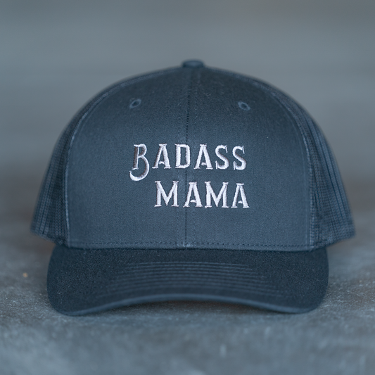 Badass Mama (Gray) - Trucker Hat  (Black)
