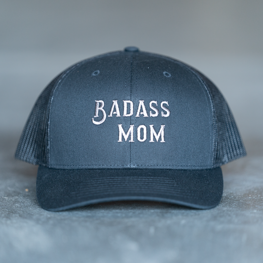 Badass Mom (Gray) - Trucker Hat (Black)