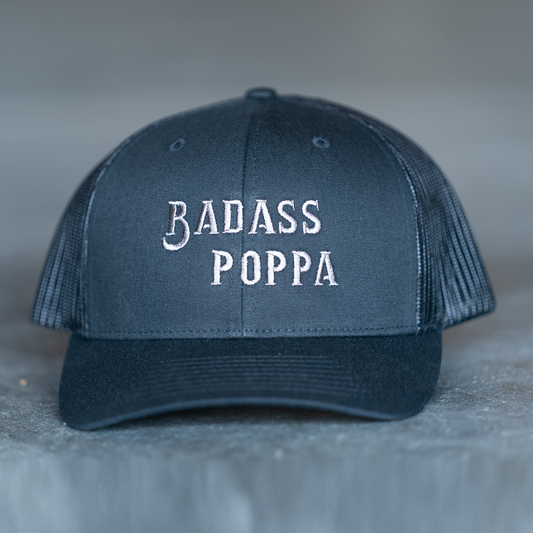 Badass Poppa (Gray) - Trucker Hat (Black)