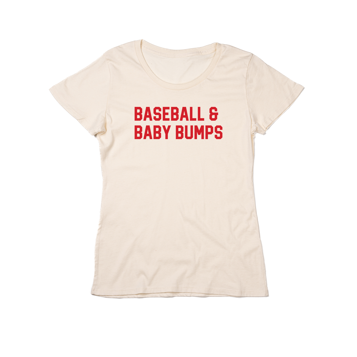 Baseball & Baby Bumps (Red) - Women's Fitted Tee (Natural)