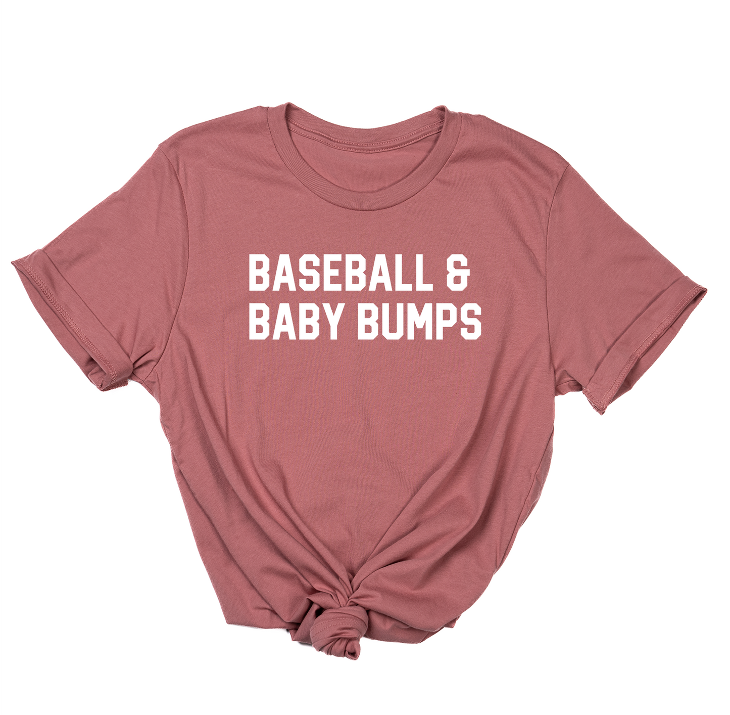 Baseball & Baby Bumps (White) - Tee (Mauve)