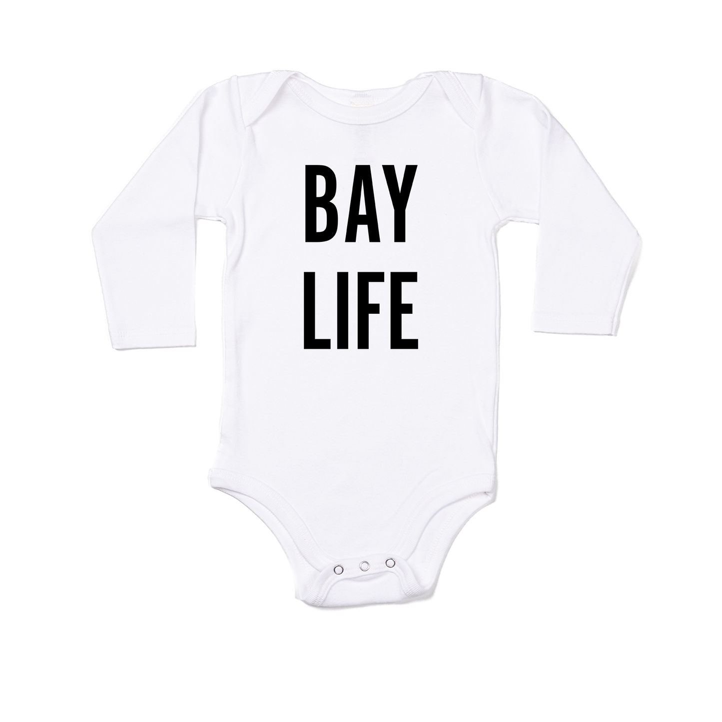 Bay Life (Black) - Bodysuit (White, Long Sleeve)