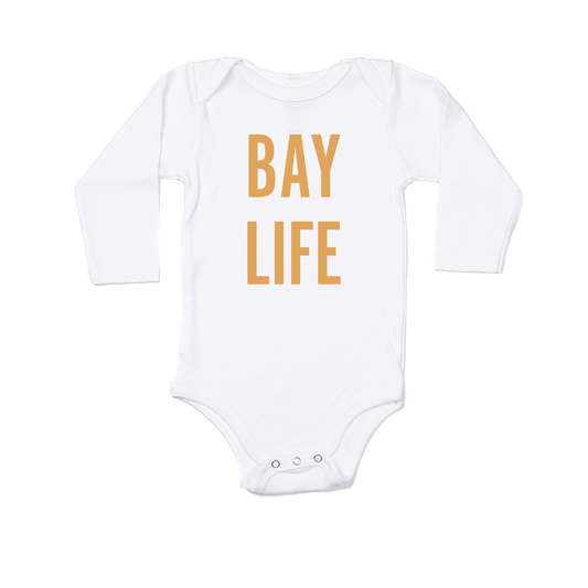 Bay Life (Mustard) - Bodysuit (White, Long Sleeve)