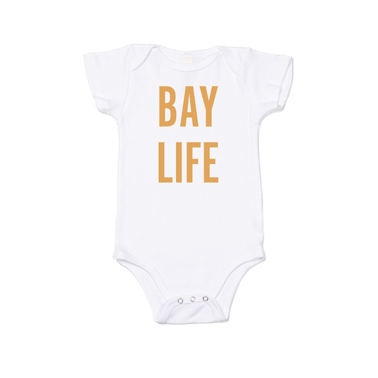 Bay Life (Mustard) - Bodysuit (White, Short Sleeve)